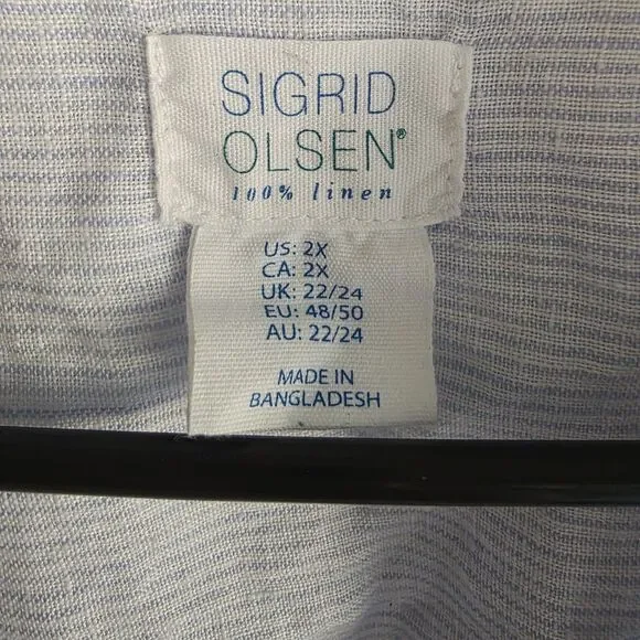 Sigrid Olsen Stripe Linen Coastal Button Up Shirt Size 2X Minimalist - Picture 7 of 11